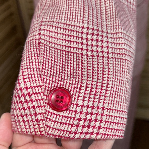 Karen Scott Pink White Plaid Skirt Blouse Blazer Suit 3-Piece Set 14-16 VIntage - Picture 6 of 13